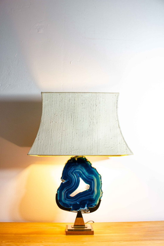 Image 1 of Fine brass & blue agate stone lamp