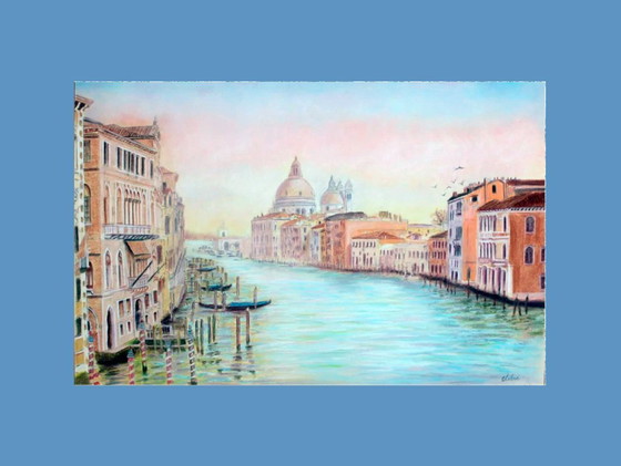 Image 1 of Drawing of the Grand Canal. Venice drawing. Painting of Venice's Grand Canal. Grand Canal drawing. Venice painting. New.
