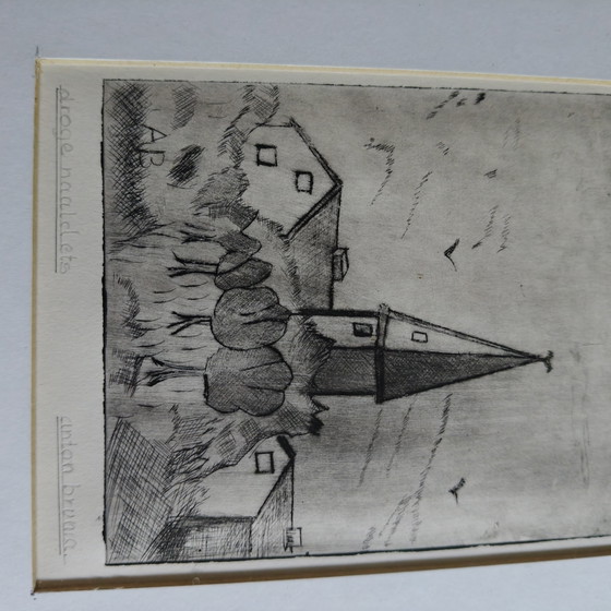 Image 1 of Original Anton Brunia Drypoint Etching – Framed Vintage Graphic Art