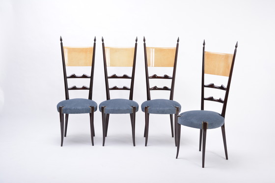 Image 1 of Set of Four Italian High Back Dining Chairs by Aldo Tura