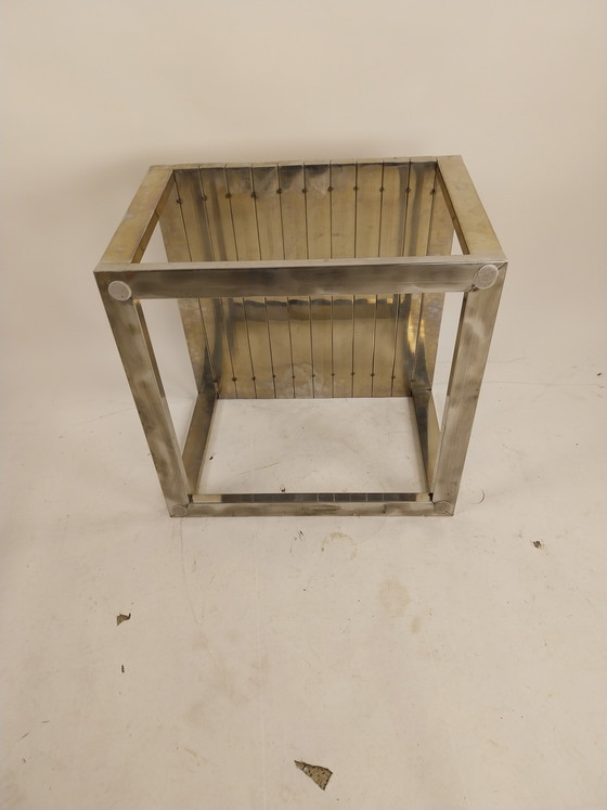 Image 1 of 1 x polished aluminium slatted table 60 x 60 x 40cm 1980s