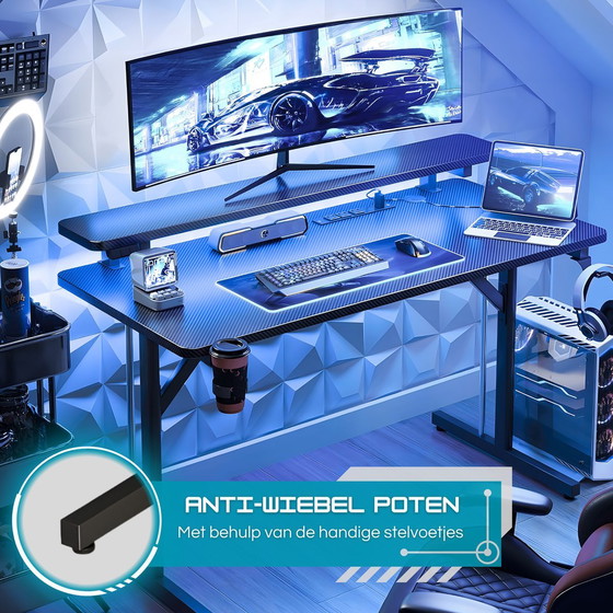 Image 1 of Five Stars® Game Bureau - 100x50x75 cm - Game Bureau met LED Verlichting - Zwart Carbon