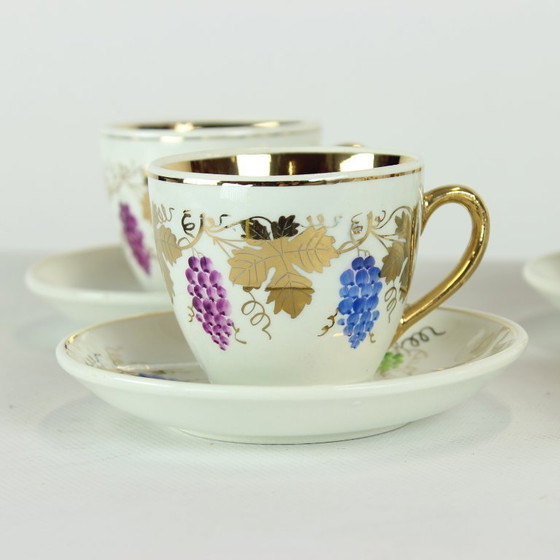 Image 1 of Porseleinen koffie- of theeset van Ditmar Urbach, 6 kopjes, jaren 1940
