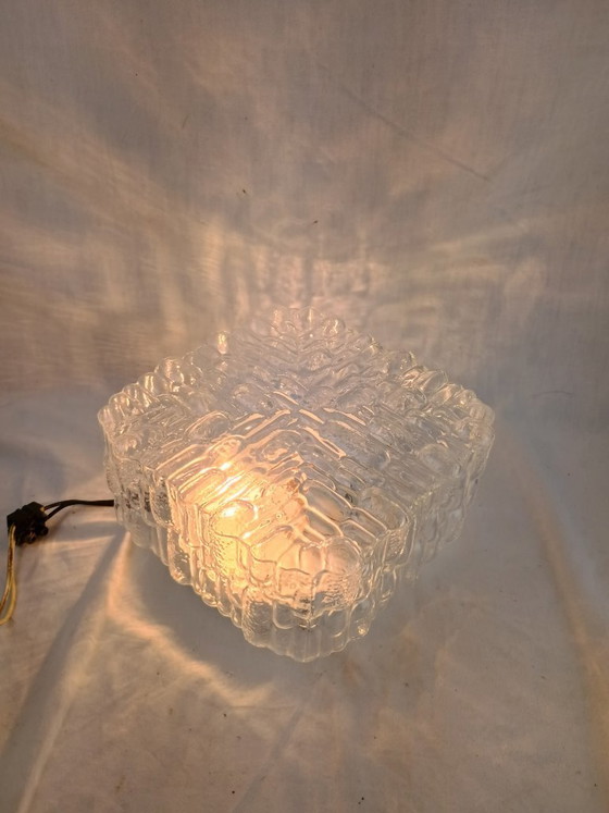 Image 1 of Wall Sconce Ceiling Light Flush Mount PAT ANGEM Mid Century Textured Square Vintage French Glass German Limburg Kalmar