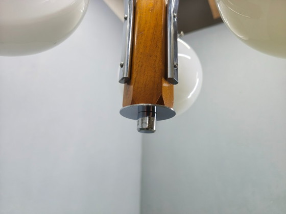 Image 1 of Lampadario Art Déco, cromo, noce e vetro, anni '30