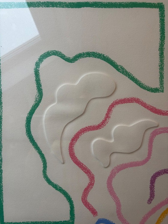 Grabado en relieve abstracto en marco dorado, Láminas artísticas, Papel, Madera, Multicolor (foto 6 de 8)
