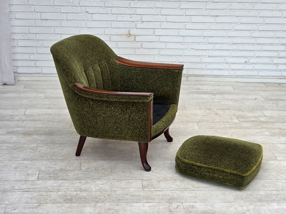 Image 1 of Anni '70, poltrona norvegese, tessuto d'arredamento verde, legno di teak.