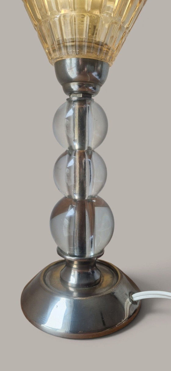 Modernist Glass and Metal Lamp - Jacques ADNET Style - 1950s – Table lamps (photo 3 of 15)