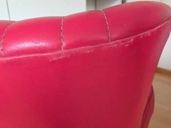 Mid-Century red Cocktail Armchair, Miskolci Bútoripari Szövetkezet, Wood, Skai, Mid Century Modern (photo 6 of 8)