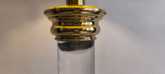 Image 1 of 😍✨ Elegant vintage 70s/80s column lamp by "Le Dauphin" in acrylic glass and brass with a new lampshade ✨😍