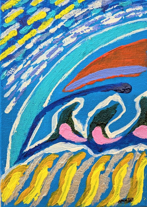 PEINTURE ABSTRAITE PLAGE DE PORTHMEOR ST IVES 2025 NIGEL WATERS ACRYLIQUE ORIGINAL