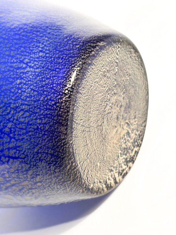 Blue Murano Glass Vase with Silver Inserts, The Glass of the Doges, 1980s (photo 7 of 7)