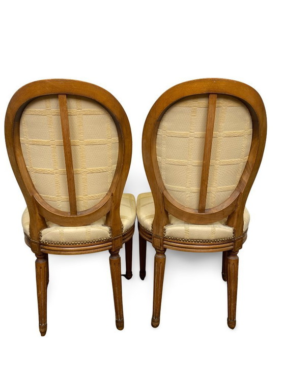 Image 1 of 2x Louis XVI medallion chairs - XIXth century - Cream/honey color