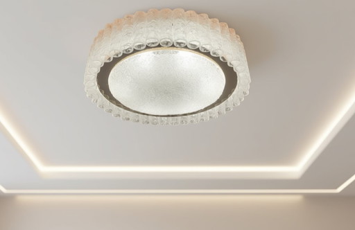 Lámpara de techo grande de cristal esmerilado Doria Leuchten – Estilo moderno de mediados de siglo / Hollywood Regency (Ø 60 cm)
