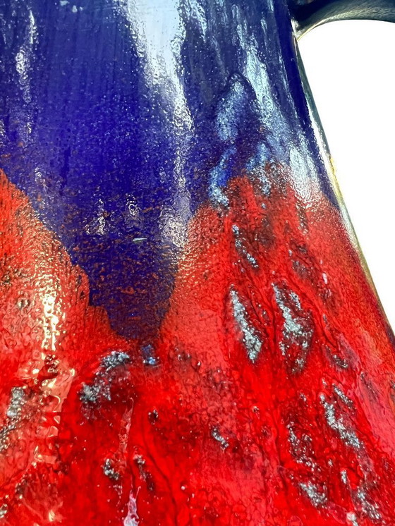 Image 1 of Rarità! Grande vaso d'epoca Dümler&Breiden, modello 313/50, brocca in ceramica lavica rossa-blu con manico