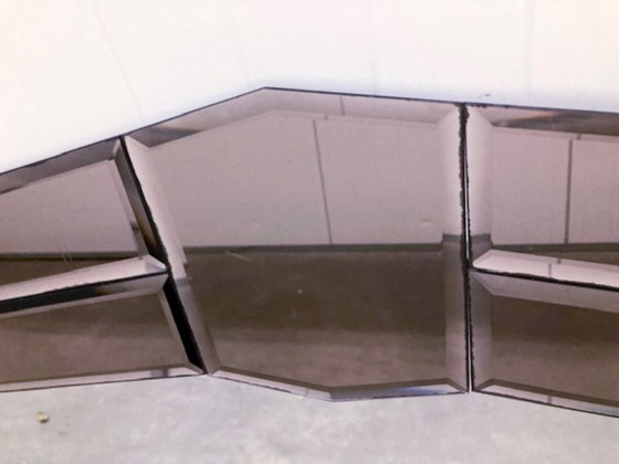 Image 1 of Large wall mirror in Art Deco style, facet-cut pink and clear glass