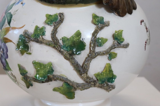 Image 1 of Majestic Ceramic Vase with Eagle and Crocodile, Italy Early 20th Century