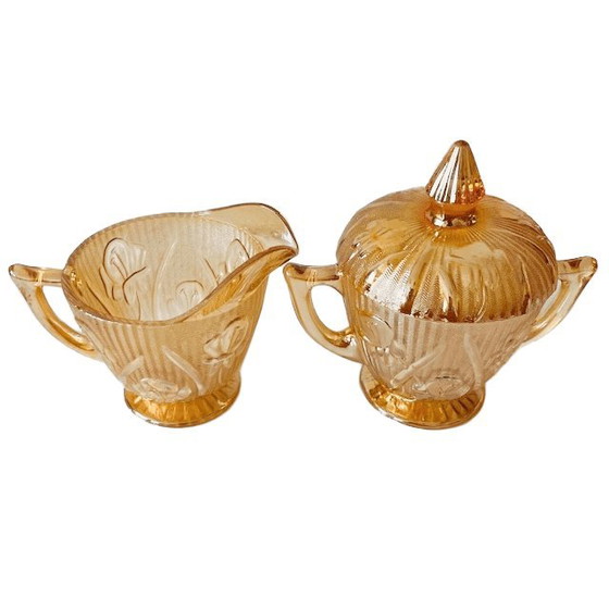 Image 1 of Set da camera vintage Jeanette Carnival in vetro color pesca, anni '30