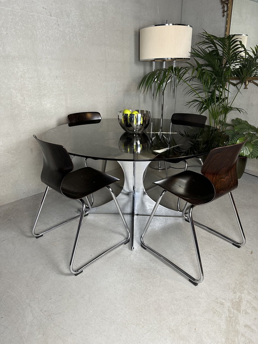 Vintage Design Dining Table - Chrome And Glass - 1970'S