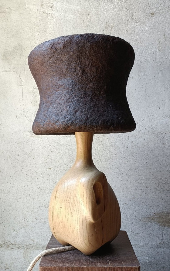 Image 1 of Designer lamp/sculpture in solid oak and papier-mâché