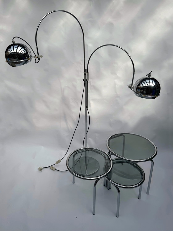 Image 1 of Vintage Space Age Nesting Tables in Chrome and Smoked Glass, 1970s/1980s