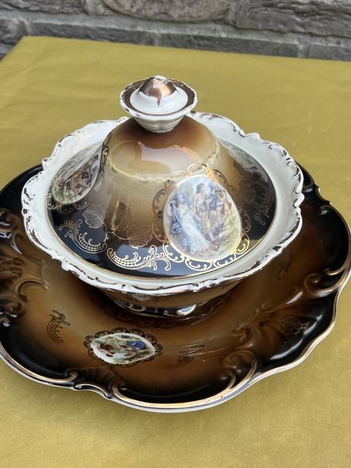 GOYA vintage schitterend versierde terrine met schaal porselein