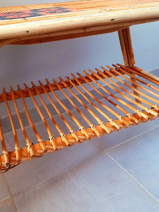 Audoux Minet/Capron Rattan-Couchtisch, 1950