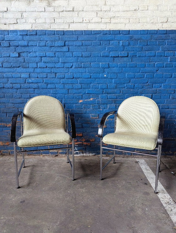 Image 1 of Vintage Arco BK dining chairs -chrome & black-.