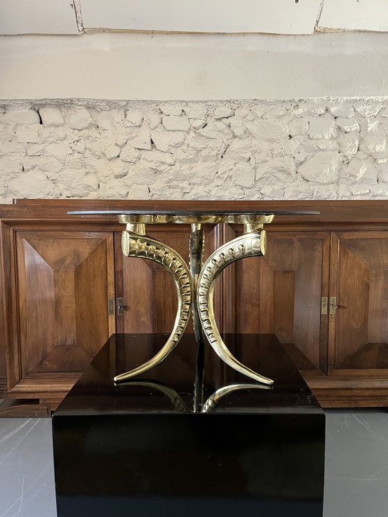 Image 1 of 70s side table in brass and glass