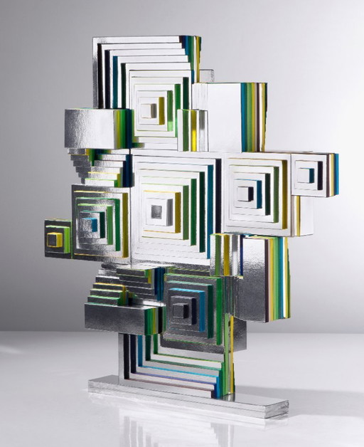 Paper collage on foam board / Maya blue 2025