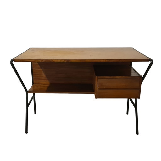 Teak en metalen bureau toegeschreven aan Anonima Castelli, jaren 1960