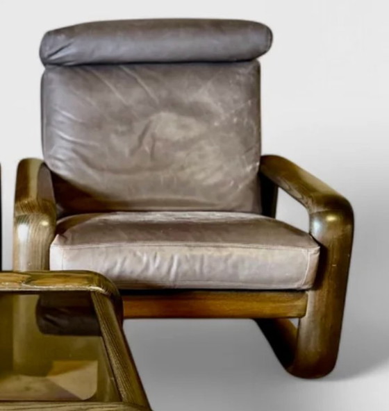 Image 1 of Rosenthal Hombre leren fauteuilset met bijpassende salontafel – Ontwerper Burkhard Vogtherr, Duitsland jaren 70