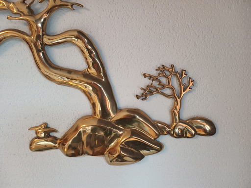 Vintage 80S Brass Bonsai Tree Wall Sculpture