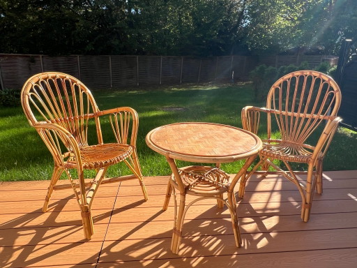 Vintage Rohé Rattan Garten-Set 60er Jahre Boho – 3-teilig