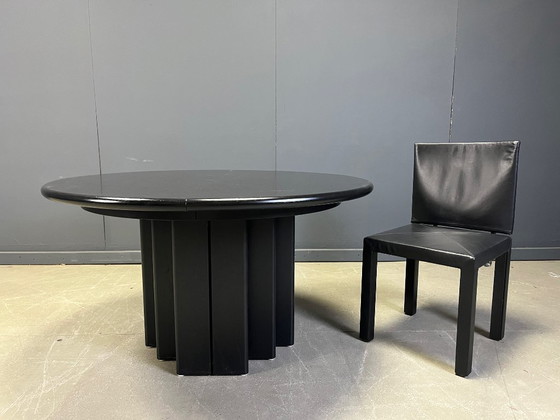 Image 1 of Vintage extendable black wooden dining table, 1980s