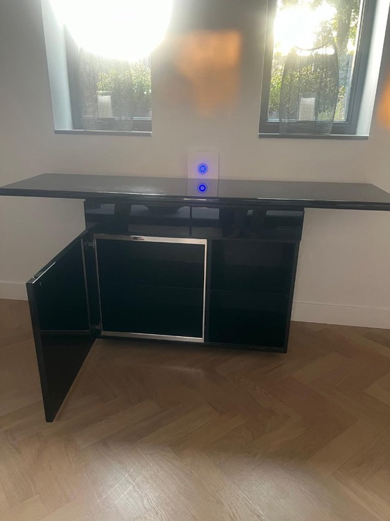 Acerbis Sheraton Sideboard 180 cm – Giotto Stoppino & Lodovico Acerbis – schwarz Hochglanz – Glass, Wood (photo 5 of 6)