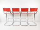 4 Tabourets Cuir Selle Rouge | Chrome | Marcel Breuer