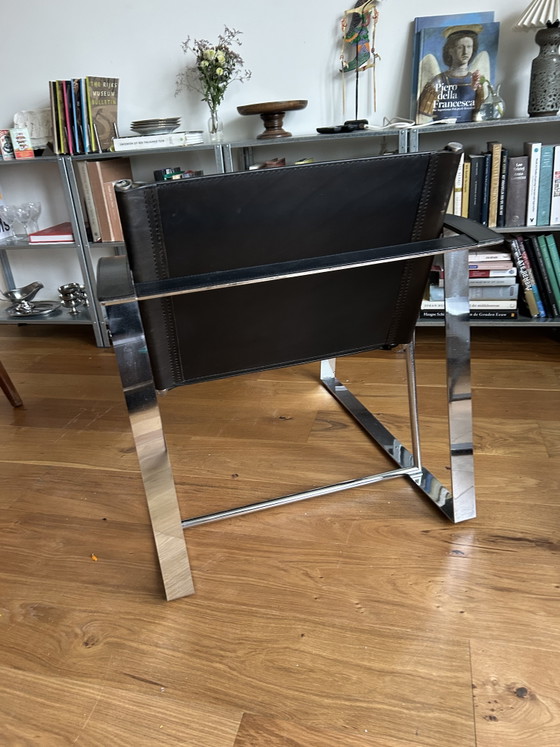 Image 1 of 2x chroom zwart leren stoelen in Brno-stijl (Mies van der Rohe)