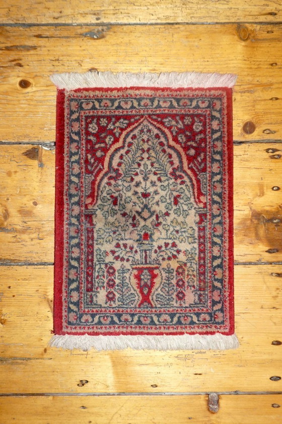 Image 1 of vintage wool prayer rug * red small oriental rug * hand knotted mat * persian rug * entryway door mat 