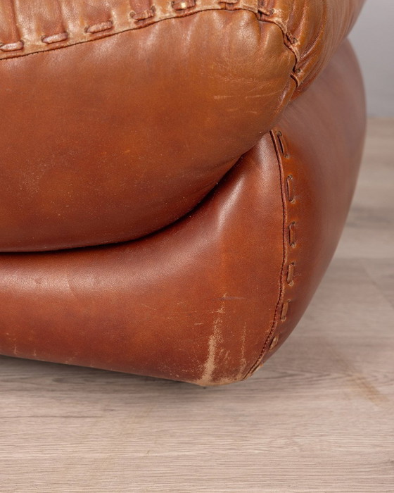 Image 1 of Vintage 70s Leather Pouf Footrest Mod. "Sapporo" Design Mobil Girgi