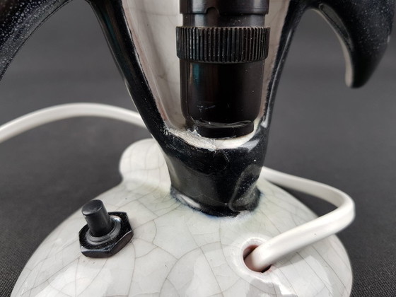 Image 1 of Vintage KARLSRUHER MAJOLIKA Pinguïn Tafellamp, Bedlampje, 1950's