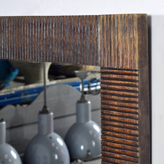 Oak Brutalist Mirror, 1970s – Glass, Wood (photo 7 of 17)