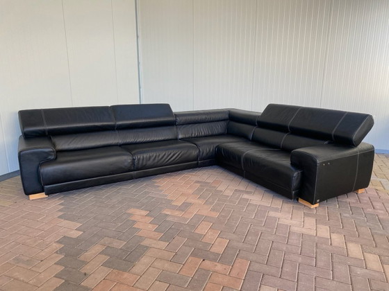 Image 1 of Callia Italia Black Leather Corner Sofa – Adjustable Headrests – Ultimate Comfort