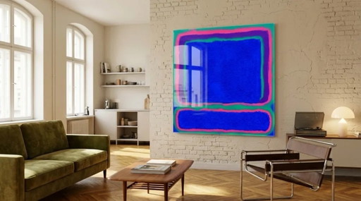 Color Field Schilderij Minimalisme Abstract Neon Blauw 03 95×95 Cm | Fine Art Op 5 Mm Acrylglas | Tentoonstellingsstuk I I