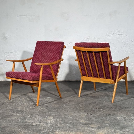 TON Style Beech Armchairs, Pair, 1960s – fauteuils, Textile (photo 2 of 11)