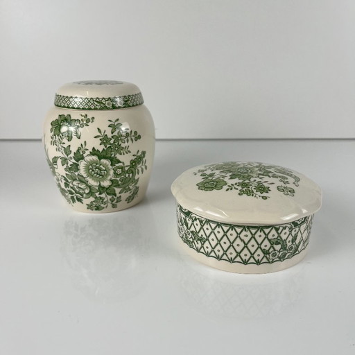 Een paar Mason's Ironstone-dozen, "Stratford"-groen decor, Engeland, 1970