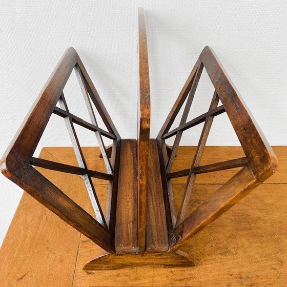 Image 1 of Vintage French magazine rack solid oak magazine rack 1950's