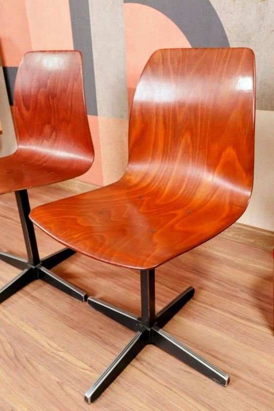 Image 1 of Pair of children's chairs made of plywood, vintage style, metal legs, 1970s