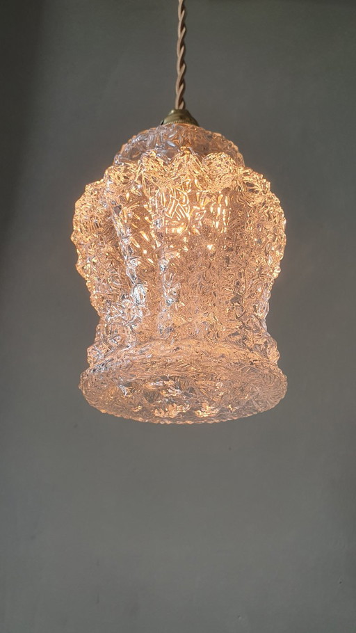 Vintage hanglamp van dik, getextureerd glas. Duitsland Mid Century