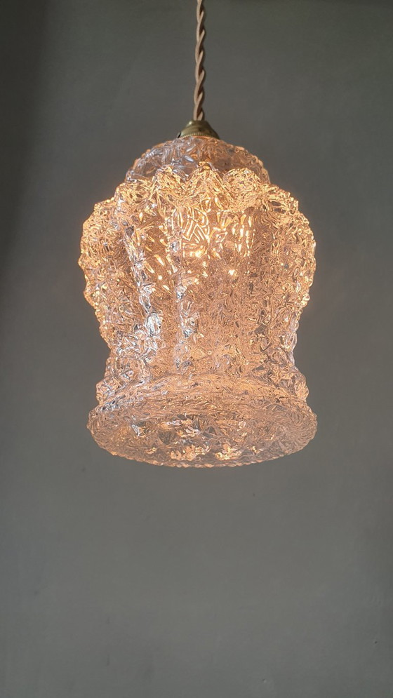 Image 1 of Vintage hanglamp van dik, getextureerd glas. Duitsland Mid Century
